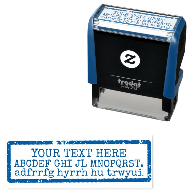 Create your own words blue ink text self-inking stamp (In Situ)