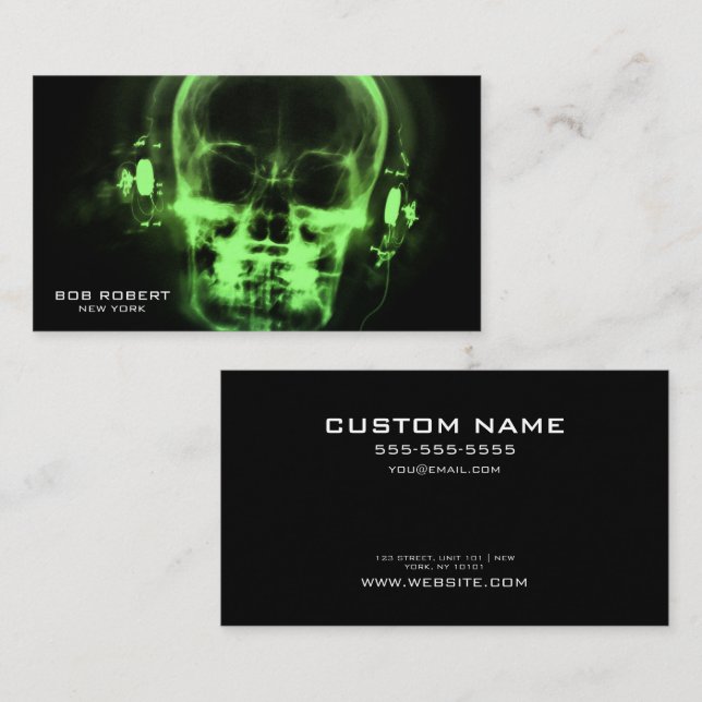 Create Your Own X-Ray Skeleton in Headphones Business Card (Front/Back)