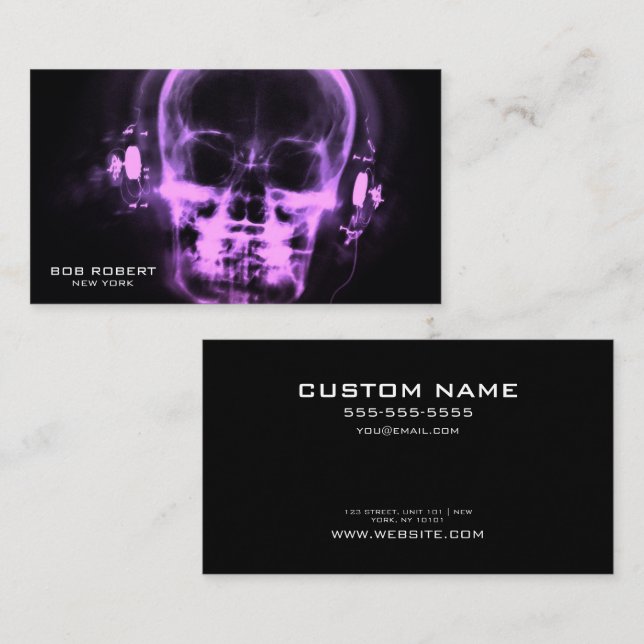 Create Your Own X-Ray Skeleton in Headphones Business Card (Front/Back)