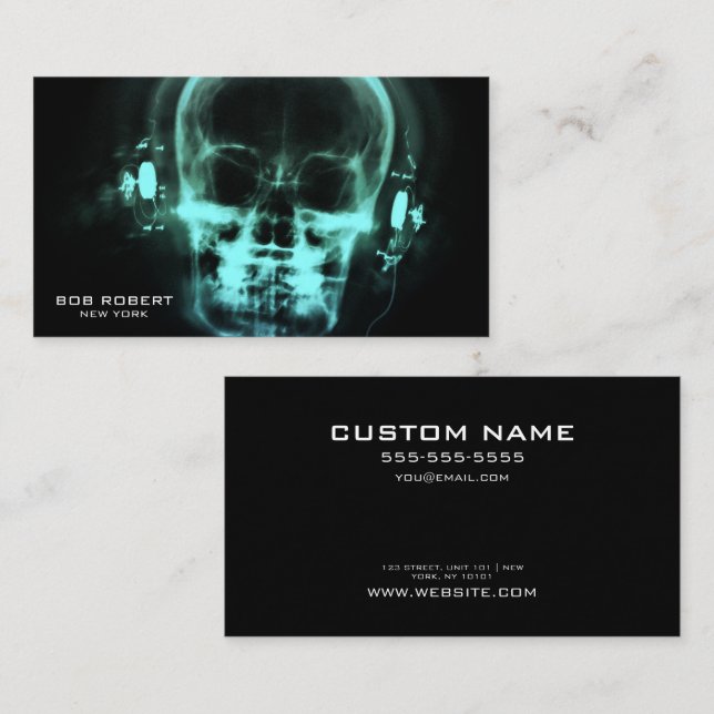 Create Your Own X-Ray Skeleton in Headphones Business Card (Front/Back)