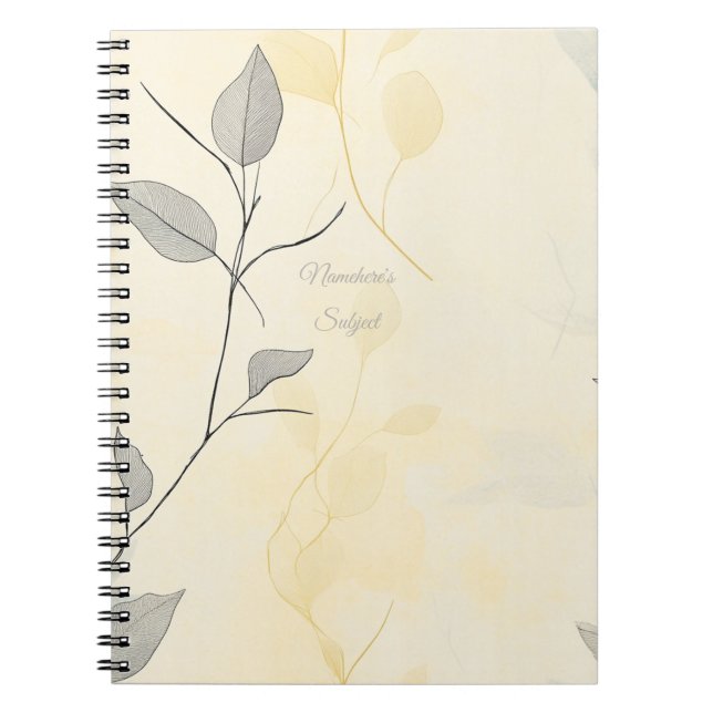 Create Your Own Yellow & Gray Floral Minimalist Notebook (Front)