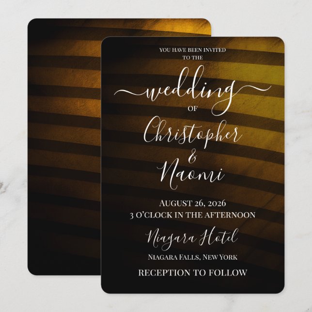 Create Your Own Yellow Retro Stripes Wedding Invitation (Front/Back)