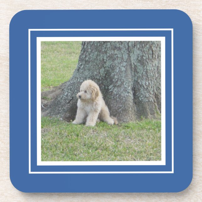 Create Your Own Your Photo Template Blue & White Coaster (Front)