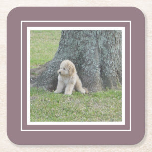 Create Your Own Your Photo Template Purple & White Square Paper Coaster