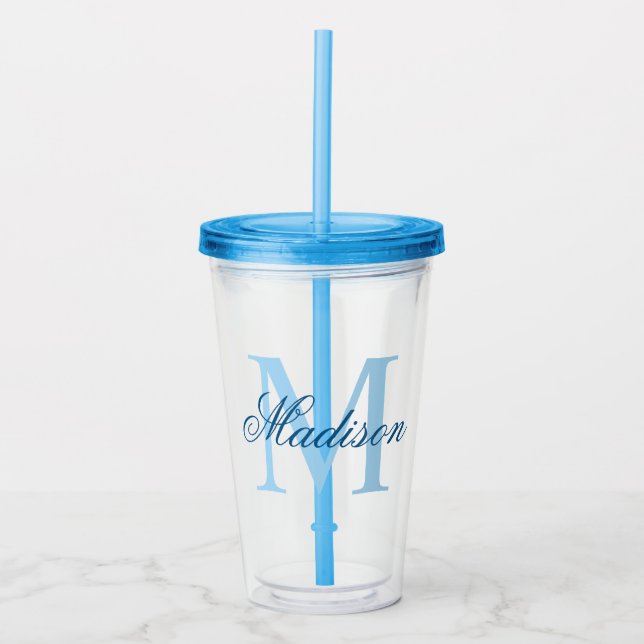 Create Your Personalised Monogram Name Blue Acrylic Tumbler (Front)