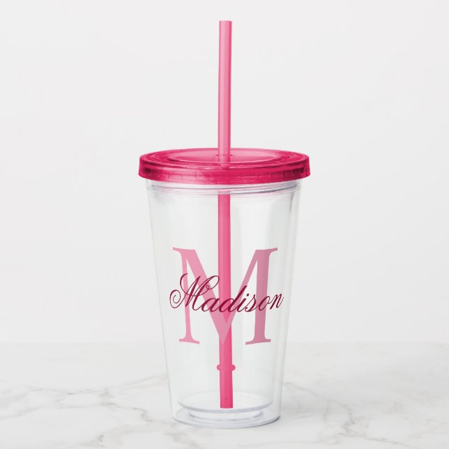 Create Your Personalised Monogram Name Pink Acrylic Tumbler (Front)