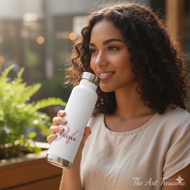 Create Your Personalised Monogram Name White Water Bottle (Creator Uploaded)