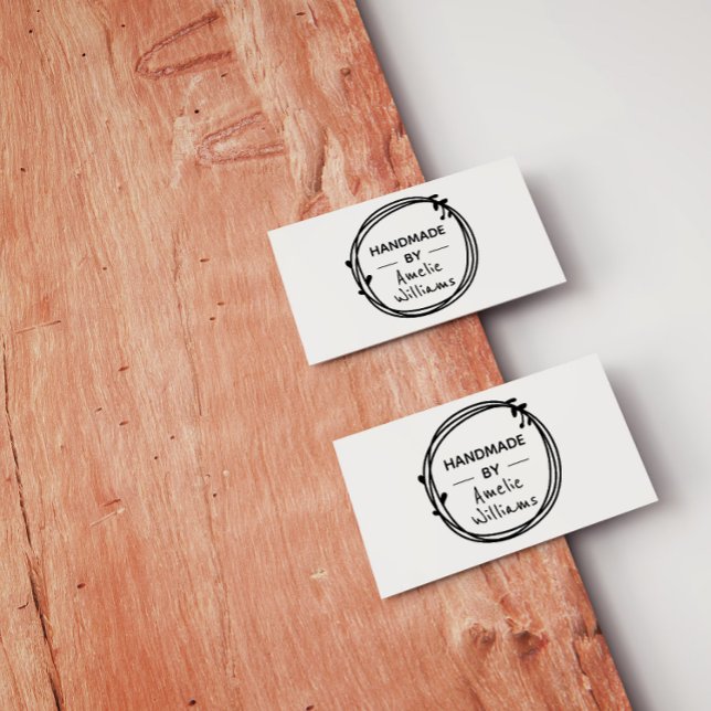Create Your Personalised Rustic Botanical Handmade Rubber Stamp (Rustic Botanical Wreath Handmade With Love Custom Name stamp. Make your own business cards and tags!)