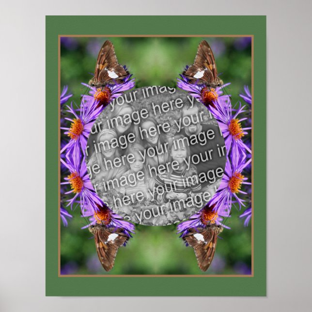 Create Your Photo Butterfly On Aster Flower Frame Poster (Front)