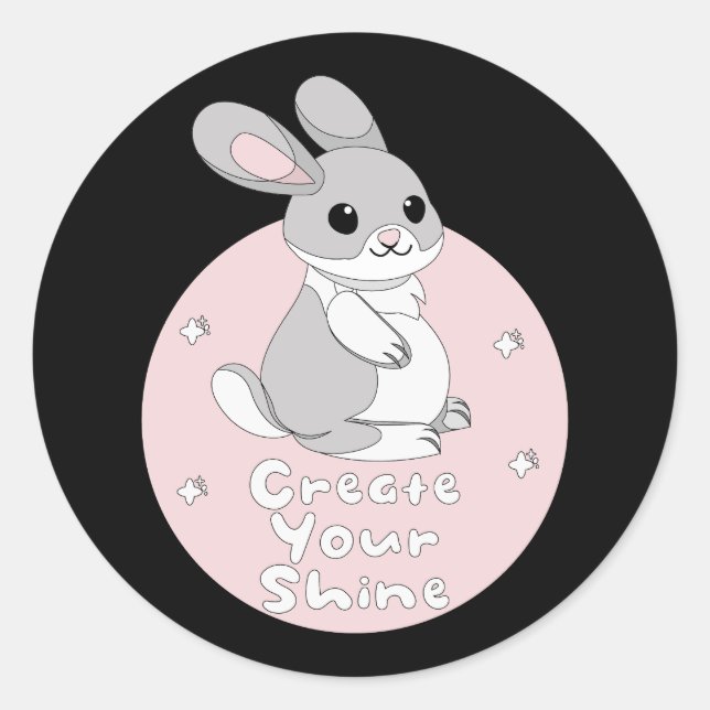 Create Your Shine Kawaii Funny Bunny Pink Classic Round Sticker (Front)