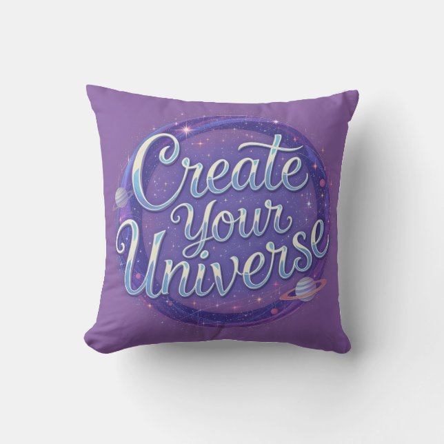 Create Your Universe – Cosmic Typography Art Cushion (Front)