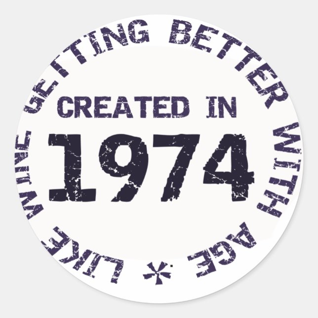 Created in 1974 classic round sticker (Front)