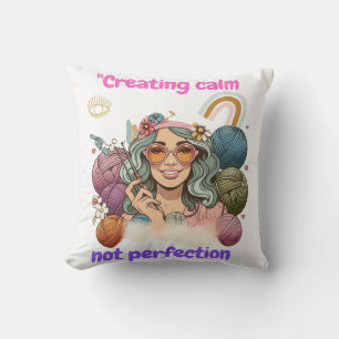 Creating calm, not perfection - Retro knitting gir Cushion