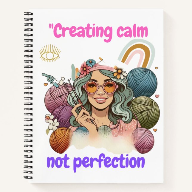Creating calm, not perfection - Retro knitting gir Notebook (Front)