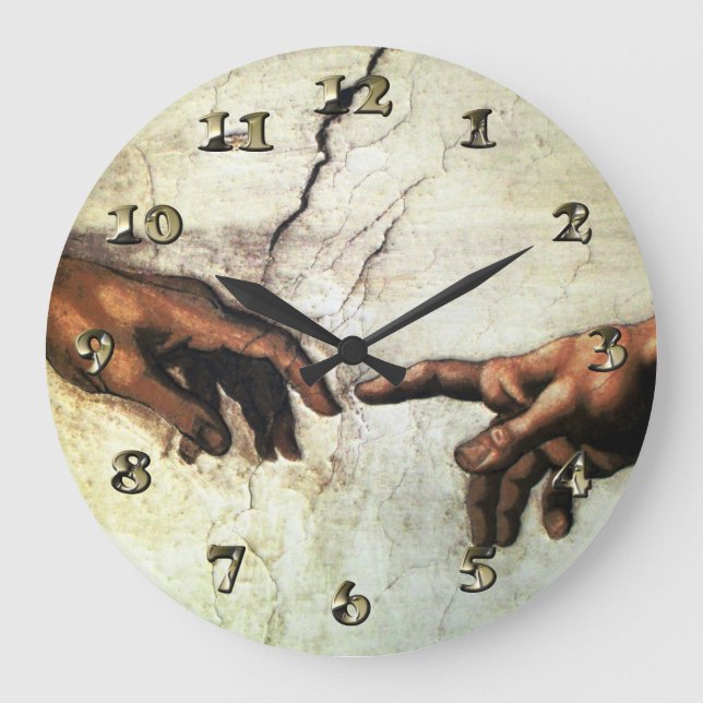 Creation of Adam - Hands Michelangelo 1475 - 1564 Large Clock (Front)