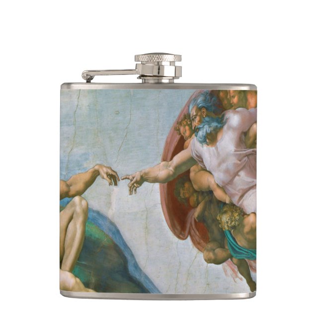 Creation of Adam - Michelangelo 1475 - 1564 Hip Flask (Front)