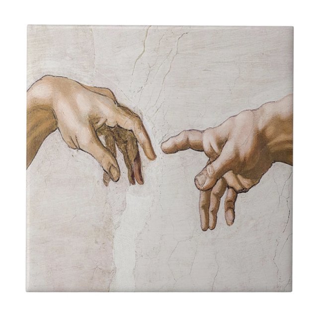 Creation Of Adam Sistine Chapel - Michelangelo Ceramic Tile (Front)