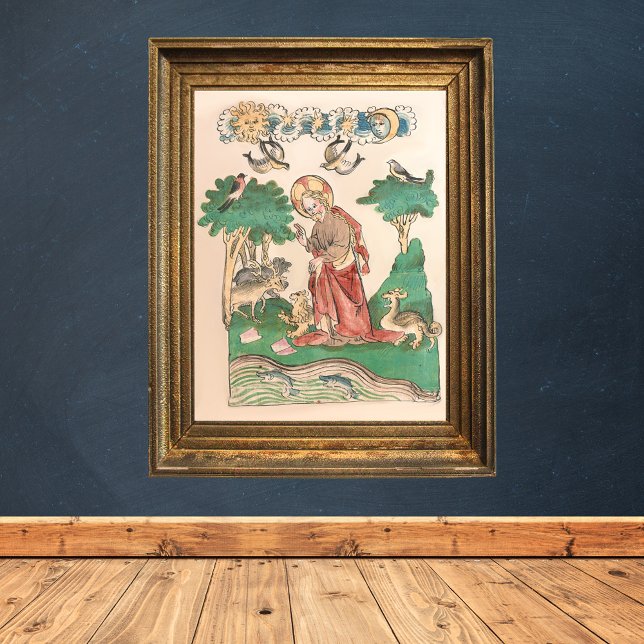 Creation of the World - Bible Mediaeval Manuscript Poster (Creation of the World Bible Medieval Manuscript Catholic Christian Poster)