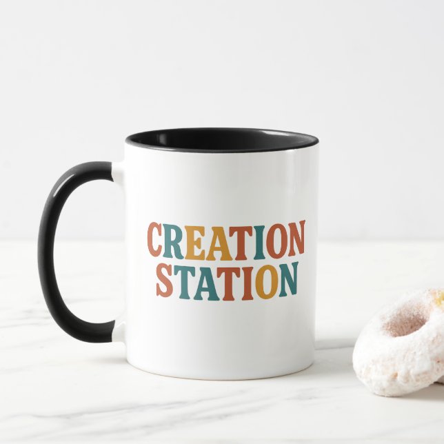 Creation Station Typography Coffee  Mug (With Donut)