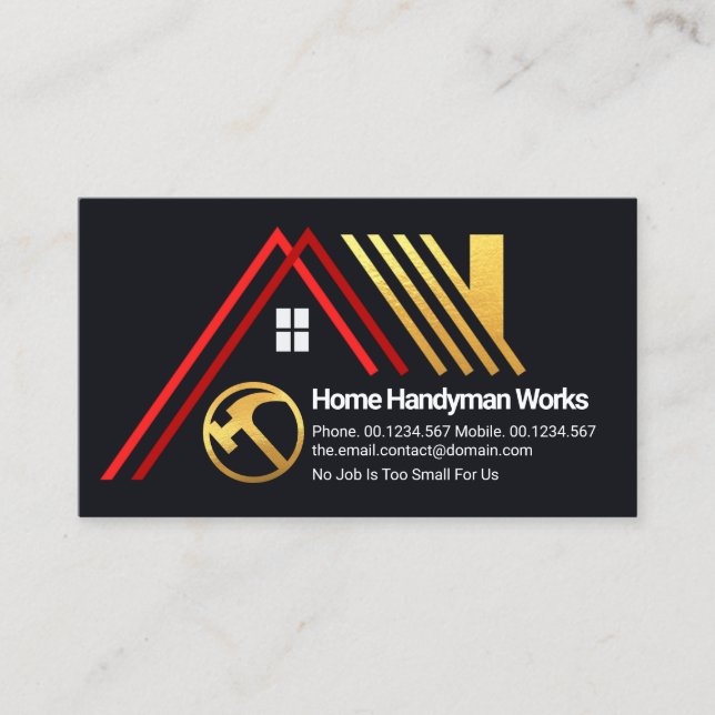Creative A-Frame Gold Roof Building Construction Business Card (Front)