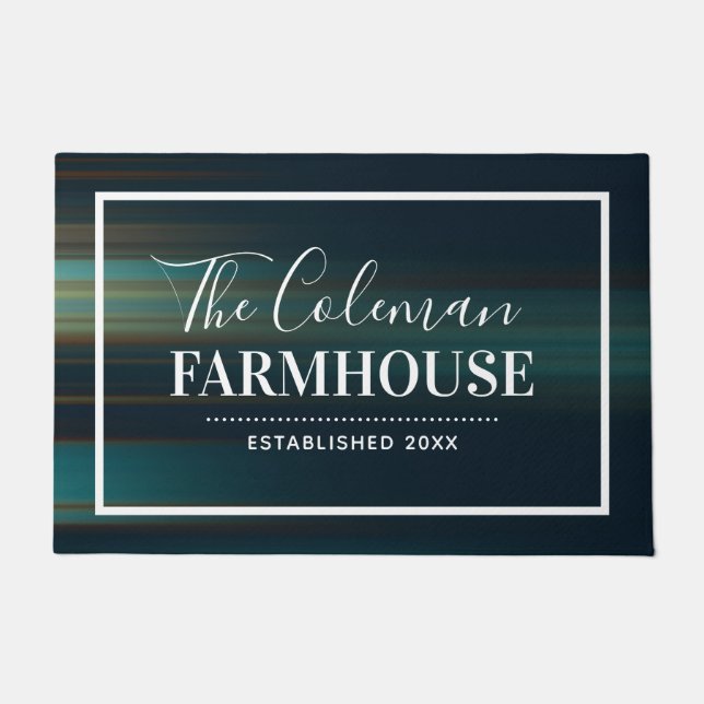 Creative Abstract Black Blue Family Monogram Doormat (Front)