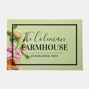 Creative Abstract Floral Farmhouse Family Monogram Doormat
