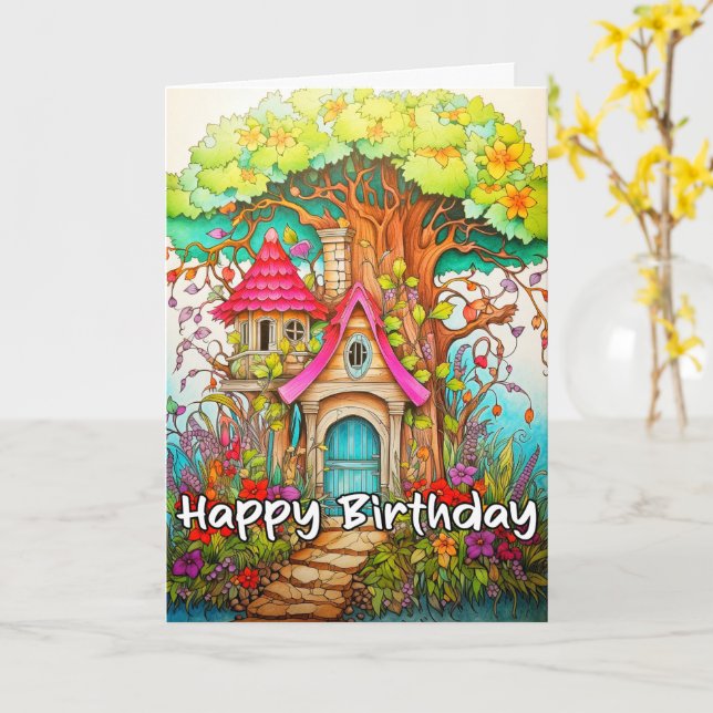 Creative Abstract Mushroom House Illustration Card (Yellow Flower)
