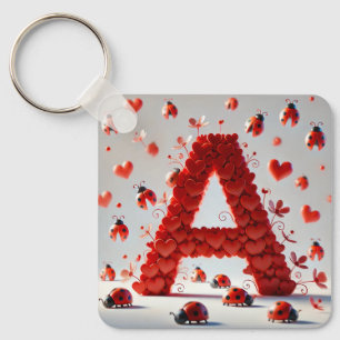 Creative Alphabet Letter A with Heart Shapes Key Ring