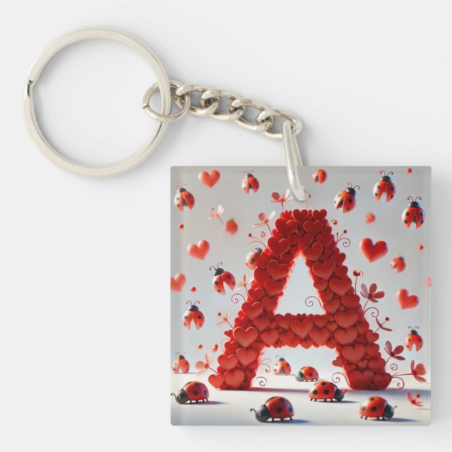 Creative Alphabet Letter A with Heart Shapes Key Ring (Front)