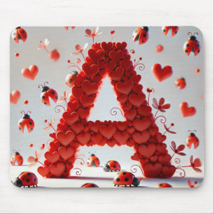 Creative Alphabet Letter A with Heart Shapes Mouse Pad