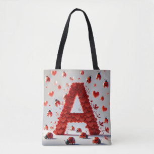 Creative Alphabet Letter A with Heart Shapes Tote Bag