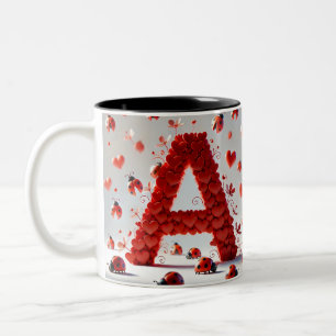 Creative Alphabet Letter A with Heart Shapes Two-Tone Coffee Mug