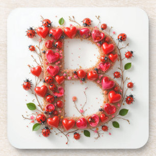 Creative Alphabet Letter B with Heart Shapes Coaster