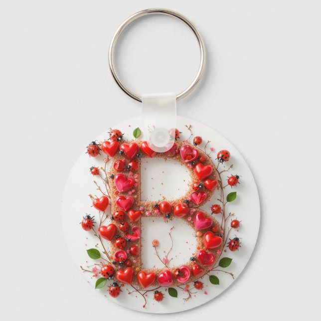 Creative Alphabet Letter B with Heart Shapes Key Ring (Front)