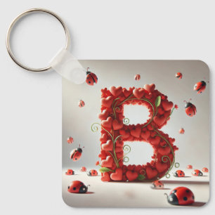 Creative Alphabet Letter B with Heart Shapes Key Ring