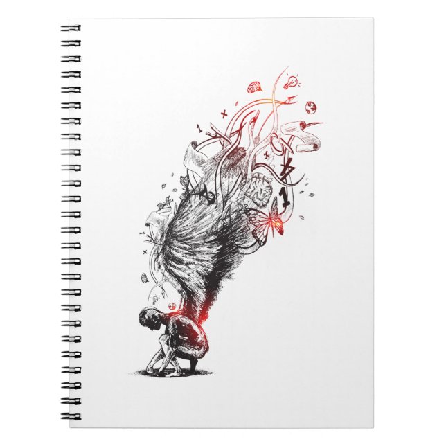 Creative angel with long wings, hand drawn sketch notebook (Front)