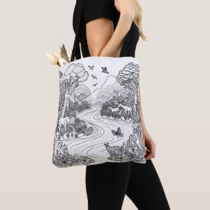 Creative Animal Nature Line Art Colouring  Tote Bag
