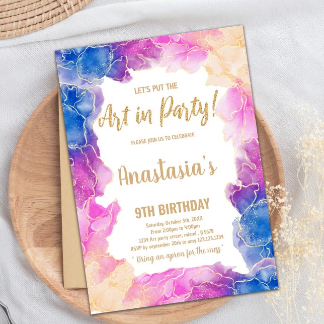 Creative Art Party Theme for Girls Invitation (Purple Paint Birthday Invitations)