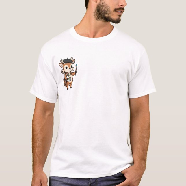 Creative Artist Deer with Beret, Paintbrush T-Shirt (Front)