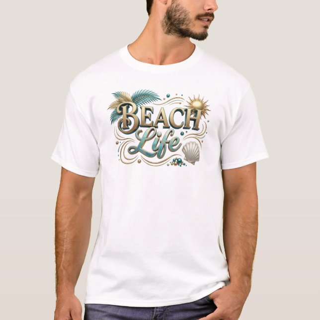 Creative BEACH LIFE Print T-Shirt (Front)