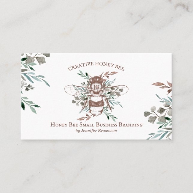 Creative Bee Apiary Floral Rustic Business Card (Front)
