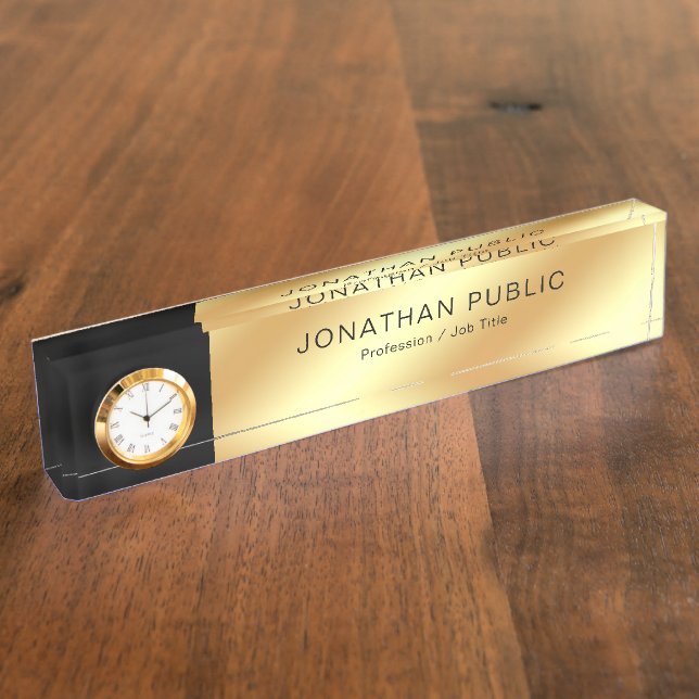 Creative Black And Gold Modern Template With Clock Nameplate (Side)