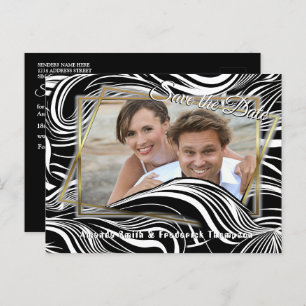 Creative Black and White Seamless Abstracts Announcement Postcard