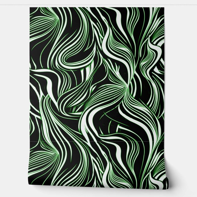 Creative Black, White & Green Seamless Abstracts Wallpaper (Unrolling)