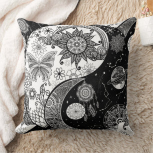 Creative Black white Yin Yang Night Day Mandala Cushion