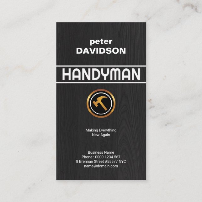 Creative Black Wood Grain Handyman Signage Business Card (Front)