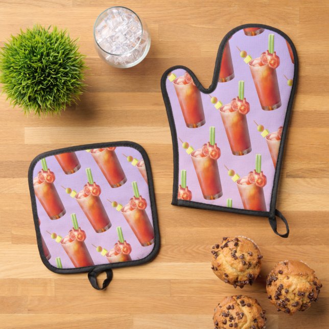 Creative Bloody Mary Cocktail Oven Mitt & Pot Holder Set (Top Down)