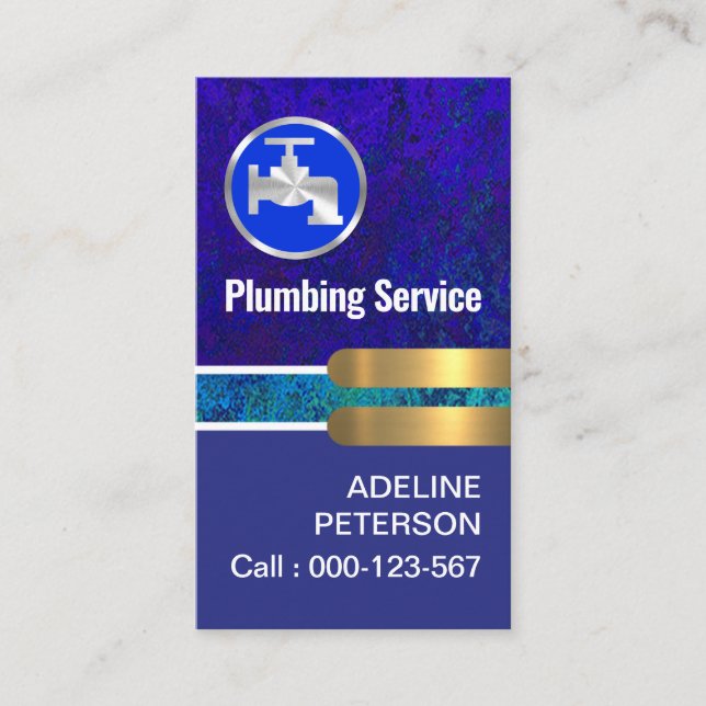 Creative Blue Grunge Waters Plumbing Business Card (Front)