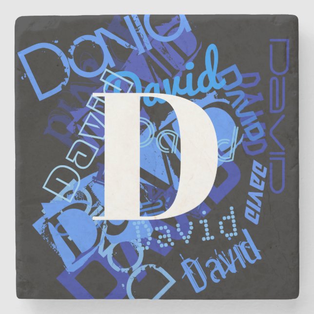 Creative Blue Monogram Stone Coaster (Front)