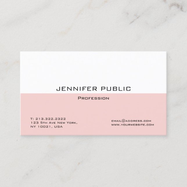 Creative Blush Pink White Modern Elegant Template Business Card (Front)